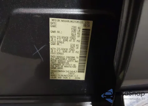 2016 Nissan Murano Sl z USA, uszkodzony, nr VIN 5N1AZ2MH9GN165642